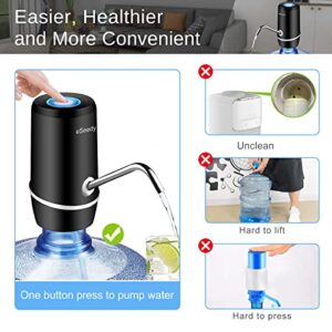 Water Pump for 5 Gallon Bottle, USB Charging Automatic Water Dispenser with Rechargeable Battery, Portable Electric Drinking Water Jug Pump for Home, Kitchen, Living Room, Office, Camping - Black