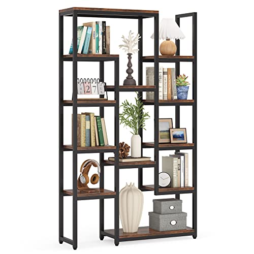 TRIBESIGNS WAY TO ORIGIN 6-Tier Bookshelf and Bookcase, 70.9-inch Tall Bookcase with 12-Shelf Open Display Shelves, Vintage Industrial Book Storage Organizer for Living Room, Home Office