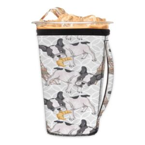 french bulldog iced coffee sleeve with handle, paris eiffel tower reusable neoprene insulated sleeves cup cover holder for cold drinks beverages 30oz - 32oz