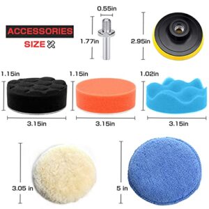 BOKA 3 Inch Wool Buffing Polishing Pad Kit, 10 PCS Drill Buffer Attachment, Buffing Wheel for Drill with M14 Drill Adapter, 3 × Wool Buffing pad 3", 1 × Foam Polisher pad, 2 × Wax applicator 5"