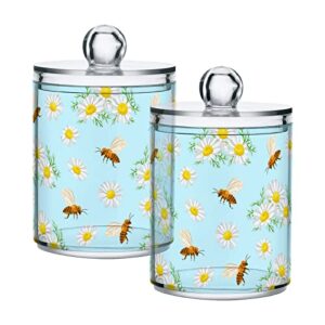 mnsruu 2 pack qtip holder organizer dispenser daisies and honey bees bathroom storage canister cotton ball holder bathroom containers for cotton swabs/pads/floss