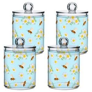 MNSRUU 2 Pack Qtip Holder Organizer Dispenser Daisies and Honey Bees Bathroom Storage Canister Cotton Ball Holder Bathroom Containers for Cotton Swabs/Pads/Floss