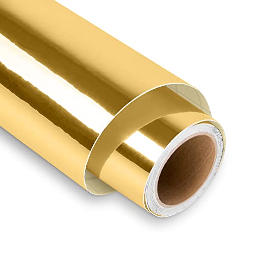 Lya Vinyl Mirror Gold Permanent Vinyl Roll 12" x 6FT Metallic Outdoor Permanent Vinyl for Cricut - Adhesive Vinyl Roll for Home Decor, Party Decoration, Mug, Window