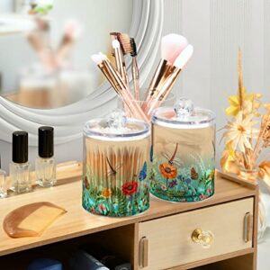 MNSRUU 2 Pack Qtip Holder Organizer Dispenser Colorful Dragonfly Bathroom Storage Canister Cotton Ball Holder Bathroom Containers for Cotton Swabs/Pads/Floss