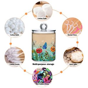 MNSRUU 2 Pack Qtip Holder Organizer Dispenser Colorful Dragonfly Bathroom Storage Canister Cotton Ball Holder Bathroom Containers for Cotton Swabs/Pads/Floss