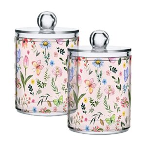 mnsruu 2 pack qtip holder organizer dispenser spring wildflowers and leaf bathroom storage canister cotton ball holder bathroom containers for cotton swabs/pads/floss