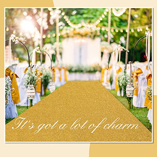 Sequin Aisle Runner for Weddings Glitter Wedding Rug Runner with Carpet Tape Sparkly Wedding Outdoor Floor Runner Floor Carpet Runner for Ceremony Prom Event Party Ornaments (Gold, 2 x 15 ft)