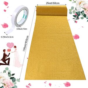 Sequin Aisle Runner for Weddings Glitter Wedding Rug Runner with Carpet Tape Sparkly Wedding Outdoor Floor Runner Floor Carpet Runner for Ceremony Prom Event Party Ornaments (Gold, 2 x 15 ft)