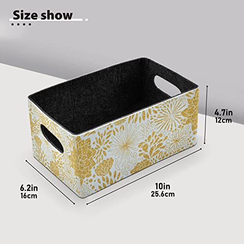 Kcldeci Floral Gold Patterns Trendy Gold Glitter Foldable Storage Bin Basket Set [2-Pack] Fabric Collapsible Organizer Storage Cube Box For Home Office Closet