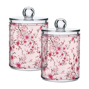 mnsruu 2 pack qtip holder organizer dispenser pink cherry tree bathroom storage canister cotton ball holder bathroom containers for cotton swabs/pads/floss