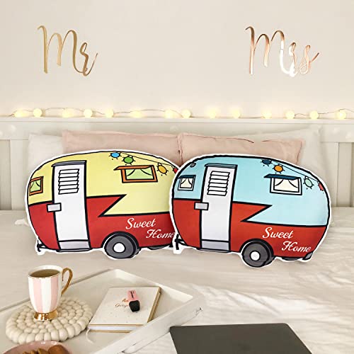 Retro Travel Trailer Shaped Throw Pillow 2Pcs, Decorative Throw Pillow for Couch Sofa Living Room Home Decor for Camper RV Lovers,Christmas/Mother's/Father's/Thanksgiving/Valentine's Day/Birthday Gift