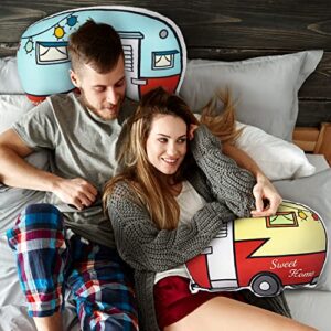 Retro Travel Trailer Shaped Throw Pillow 2Pcs, Decorative Throw Pillow for Couch Sofa Living Room Home Decor for Camper RV Lovers,Christmas/Mother's/Father's/Thanksgiving/Valentine's Day/Birthday Gift