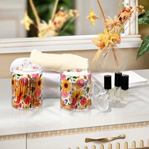 MNSRUU 2 Pack Qtip Holder Organizer Dispenser Sunflowers Bathroom Storage Canister Cotton Ball Holder Bathroom Containers for Cotton Swabs/Pads/Floss