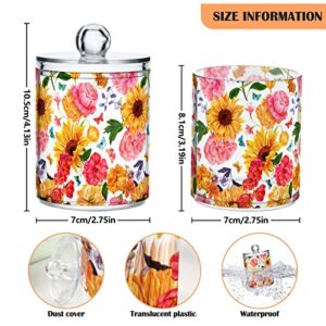 MNSRUU 2 Pack Qtip Holder Organizer Dispenser Sunflowers Bathroom Storage Canister Cotton Ball Holder Bathroom Containers for Cotton Swabs/Pads/Floss