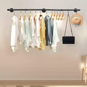 Livabber Industrial Pipe Clothes Rack, Heavy Duty Detachable Iron Garment Rack Wall Mounted, Rustic Saving Space Clothes Bar Multi-Purpose Hanging Rod for Bedroom, Closet, Black (60 Inch)