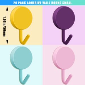 KIBBEH 20 Pack Colorful Cute Mini Adhesive Hooks, Plastic Strong Adhesive Wall Small Hooks, Waterproof Hooks for Door Bathroom Kitchen Living Room