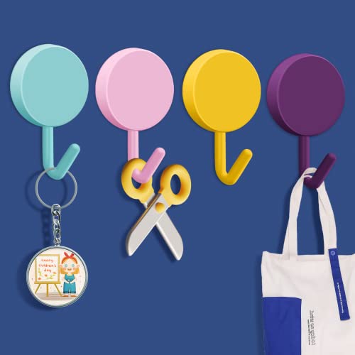 KIBBEH 20 Pack Colorful Cute Mini Adhesive Hooks, Plastic Strong Adhesive Wall Small Hooks, Waterproof Hooks for Door Bathroom Kitchen Living Room