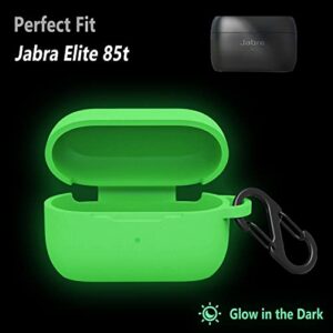 Geiomoo Silicone Case Compatible with Jabra Elite 85t, Protective Cover with Carabiner (Luminous Green)