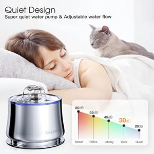 Stainless Steel Cat Water Fountain, 84oz/2.5L Pet Water Fountain BPA-Free, Flower Mode Automatic Stainless Steel Water Fountain for Cats Inside, Metal Cat Fountain with USB Adapter, Clean Brush&Cloth