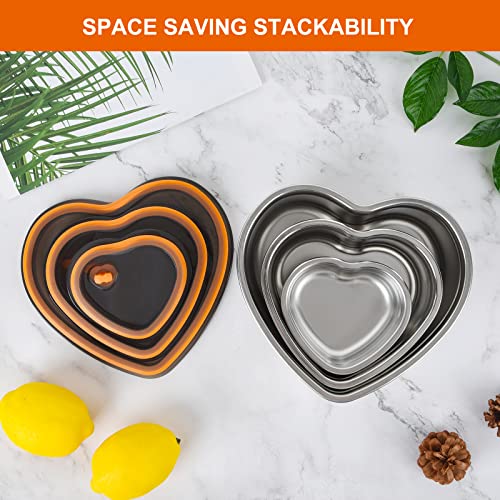 MOMULL Large Stainless Steel Food Containers With Lids, 3-Piece Set of Heart-Shaped Snack Containers, 304 Stainless Steel Lunch Container, Bento Box for Kids, Metal Leak-Proof Food Storage Containers