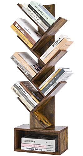 Hoctieon 2-Set Tree Bookshelf, Shelf Bookcase, Modern Book Storage, Free Standing Tree Bookcase, Utility Organizer Shelves for Home Office, Living Room, Bedroom, Rustic Brown(2 Pack)