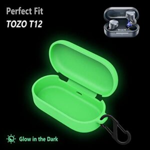 Geiomoo Silicone Case Compatible with TOZO T12, Protective Cover with Carabiner (Luminous Green)