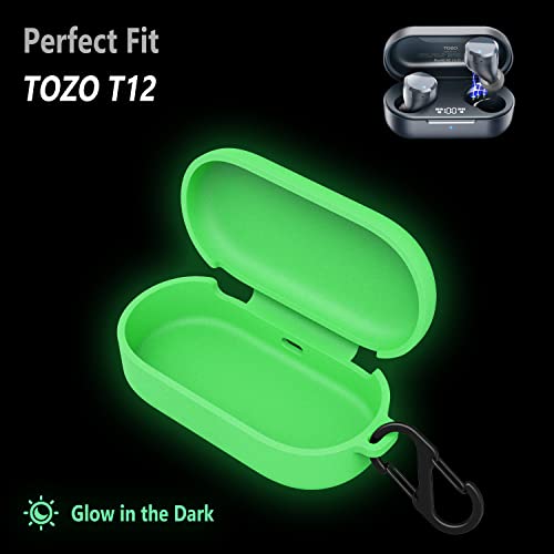 Geiomoo Silicone Case Compatible with TOZO T12, Protective Cover with Carabiner (Luminous Green)