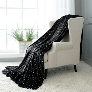 nanpiper fleece blankets cozy microfiber king size blanket,super soft star foil print,90"x 108" black