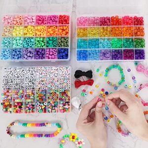 QUEFE 3540pcs Pony Beads 2400pcs Rainbow Kandi Beads Bulk, Crafts Gift, in 48 Colors and 1020 Letter Beads, Polymer Clay Beads for Bracelets Jewelry Making Kit, DIY Arts