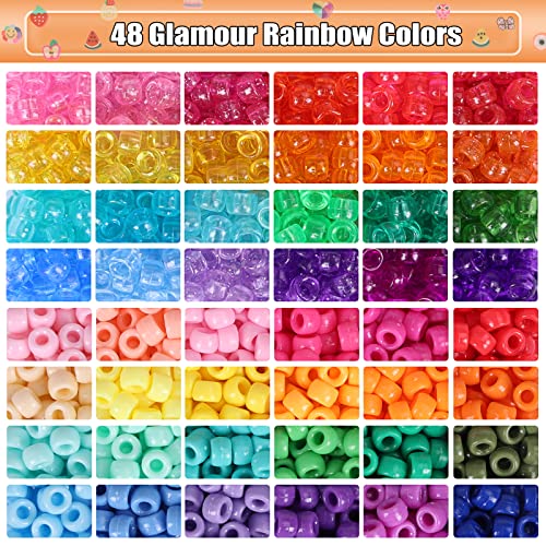 QUEFE 3540pcs Pony Beads 2400pcs Rainbow Kandi Beads Bulk, Crafts Gift, in 48 Colors and 1020 Letter Beads, Polymer Clay Beads for Bracelets Jewelry Making Kit, DIY Arts