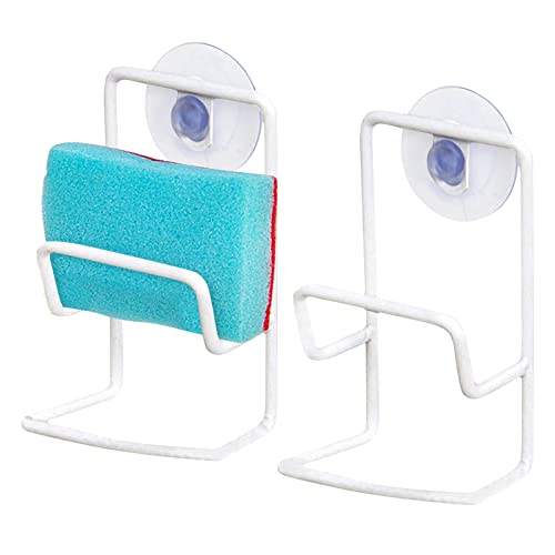 Yoxebo Sponge Holder with Suction Cups,2 Pcs Kitchen Bathroom Sink Storage Organizer Caddy,Small Storage Holder for Sponges Soaps (White)