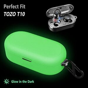 Geiomoo Silicone Case Compatible with TOZO T10, Protective Cover with Carabiner (Luminous Green)