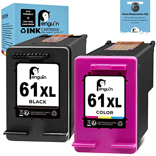 Penguin Remanufactured Printer Ink Cartridge Replacement for HP 61XL,61 XL Used for Hp Deskjet 1000 2540 2546 3050A Envy 4500 4509 5530 Officejet 4630 4609(1 Black,1 Color) Includes Bookmark Clip