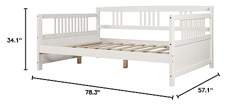 Merax Classic Wood Day Bed Frame Multifunctional Platform Bed Sofa Mattress Foundation with Headboard, Easy Assembly White