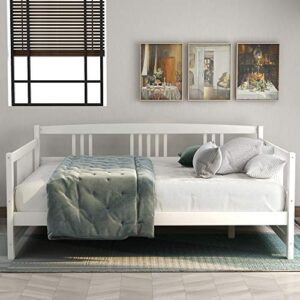 merax classic wood day bed frame multifunctional platform bed sofa mattress foundation with headboard, easy assembly white