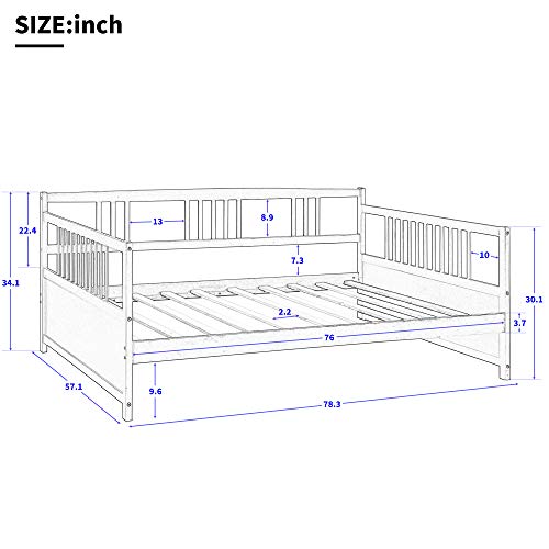 Merax Classic Wood Day Bed Frame Multifunctional Platform Bed Sofa Mattress Foundation with Headboard, Easy Assembly White