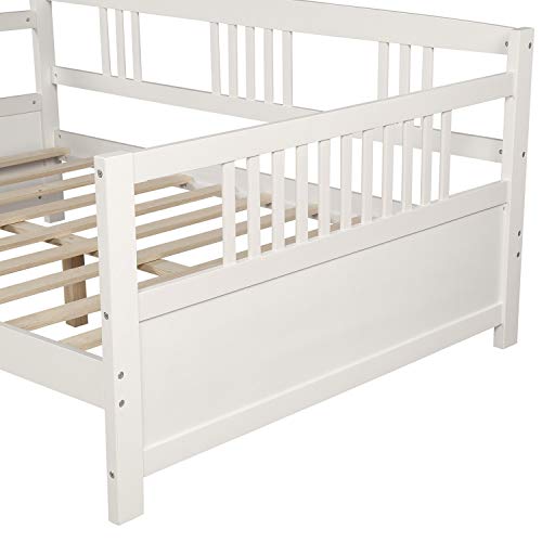 Merax Classic Wood Day Bed Frame Multifunctional Platform Bed Sofa Mattress Foundation with Headboard, Easy Assembly White