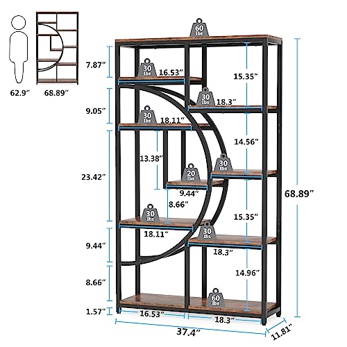 Tribesigns Bookshelf Industrial 5 Tier Etagere Bookcase, Freestanding Tall Bookshelves Display Shelf Storage Organizer with 9-Open Storage Shelf for Living Room, Bedroom