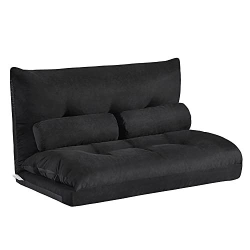 Majnesvon Adjustable Floor Sofa, Foldable Lazy Sofa Sleeper Bed 5-Position Adjustable, Floor Gaming Sofa Couch with 2 Pillows for Bedroom,Living Room,Balcony (Black)