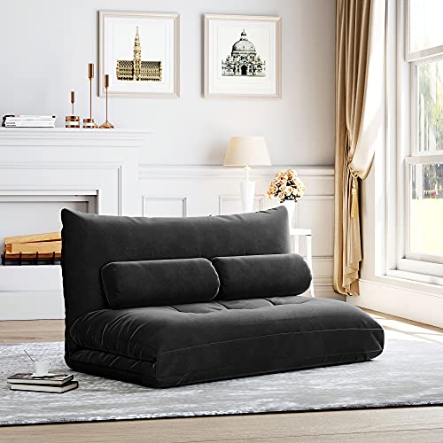 Majnesvon Adjustable Floor Sofa, Foldable Lazy Sofa Sleeper Bed 5-Position Adjustable, Floor Gaming Sofa Couch with 2 Pillows for Bedroom,Living Room,Balcony (Black)