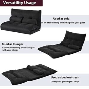 Majnesvon Adjustable Floor Sofa, Foldable Lazy Sofa Sleeper Bed 5-Position Adjustable, Floor Gaming Sofa Couch with 2 Pillows for Bedroom,Living Room,Balcony (Black)