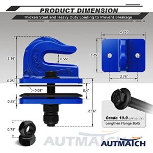 AUTMATCH Tractor Bucket Grab Hook 3/8" (2 Pack) - Grade 70 Forged Steel Bolt On Grab Hook Tow Hook Mount with Backer Plate and Rubber Pad, Max 18,000Lbs Work for Loader, Tractor Bucket, Truck, Blue