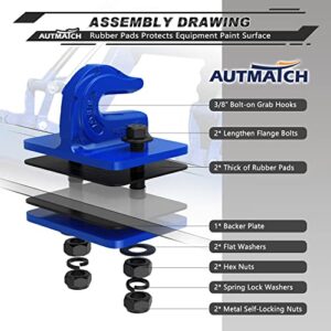 AUTMATCH Tractor Bucket Grab Hook 3/8" (2 Pack) - Grade 70 Forged Steel Bolt On Grab Hook Tow Hook Mount with Backer Plate and Rubber Pad, Max 18,000Lbs Work for Loader, Tractor Bucket, Truck, Blue