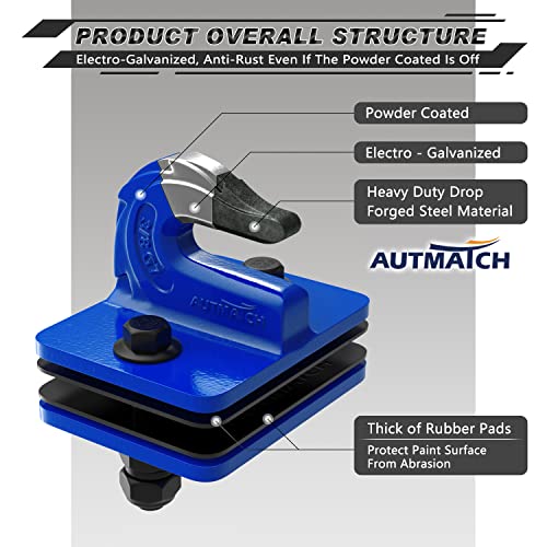 AUTMATCH Tractor Bucket Grab Hook 3/8" (2 Pack) - Grade 70 Forged Steel Bolt On Grab Hook Tow Hook Mount with Backer Plate and Rubber Pad, Max 18,000Lbs Work for Loader, Tractor Bucket, Truck, Blue