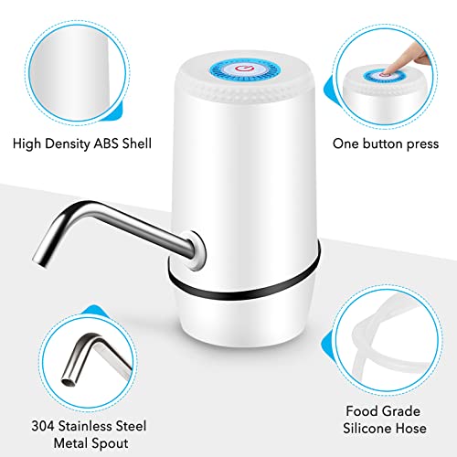 5 Gallon Water Dispenser, Electric Drinking Water Pump Automatic Portable Water Jug Pump for 5 Gallon Bottle - White