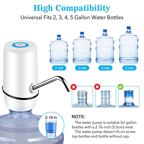 5 Gallon Water Dispenser, Electric Drinking Water Pump Automatic Portable Water Jug Pump for 5 Gallon Bottle - White