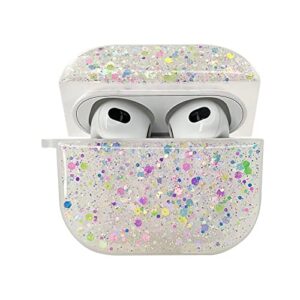 case cover compatible with airpods 3rd generation 2021 protective case arblel [epoxy resin glitter shell case] for airpods 3 women girls cute twinkle case,with keychain (case clear white-02)