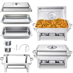 thxsun 2-pack 9qt chafing dish buffet set, stainless steel full size chafers and buffet warmers sets, foldable chafing dishes with pan, lid, frame, fuel holder for catering party banquet (upgrade)
