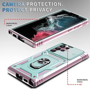 DAWEIXEAU Case for Galaxy S22 Ultra, Shockproof Impact Resistant with Slide Lens Protective Cover Case for Samsung Galaxy S22 Ultra (Green Pink)