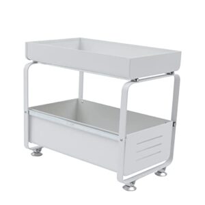 utility rolling cart with wheels and sliding storage drawer - 2-tier white mobile multipurpose utility organizer cart for home,office,kitchen,bathroom